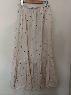 Vintage Hand Embroidered Floral Tiered Midi Skirt S-L